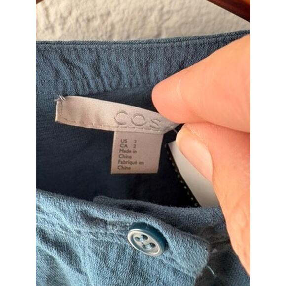 Women’s 2 COS Blue Pintuck Blouse Minimalist Scandinavian Modern Chic - Picture 2 of 6